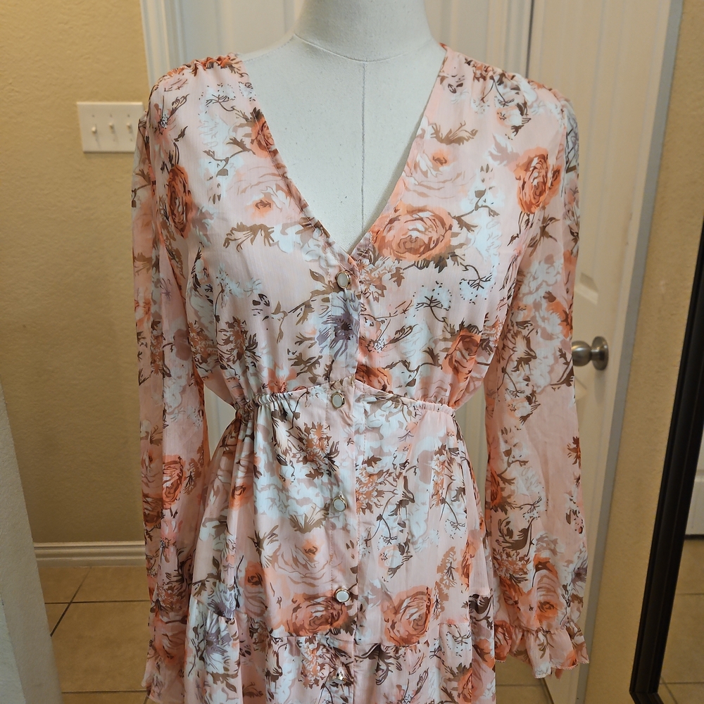 Floral Pink Long Sleeve Maxi Dress - Picture 6 of 12